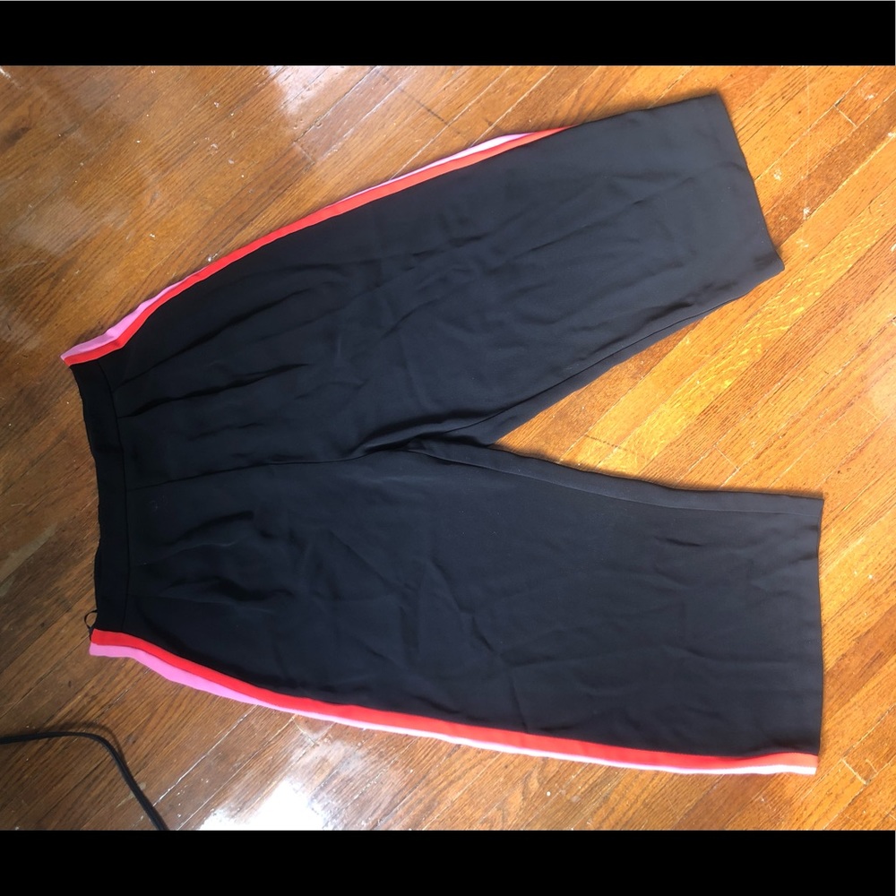 Wide leg dress pants with pink stripes on side
